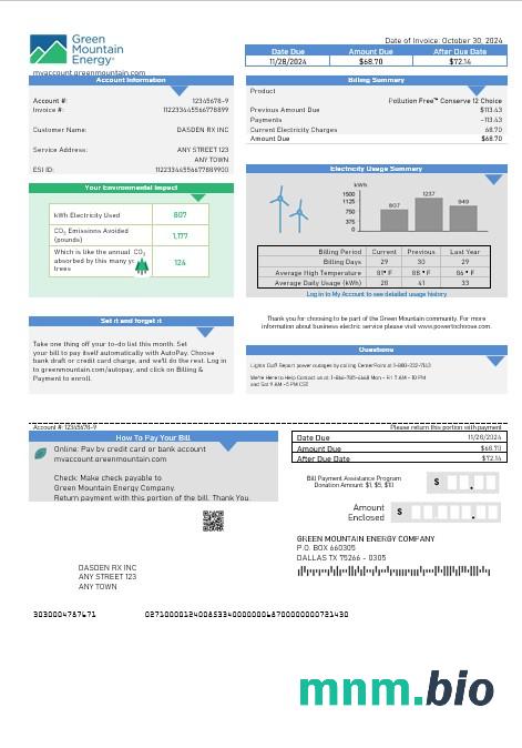 USA Green Mountain Energy rachunek za usługi komunalne szablon w formacie Word i PDF